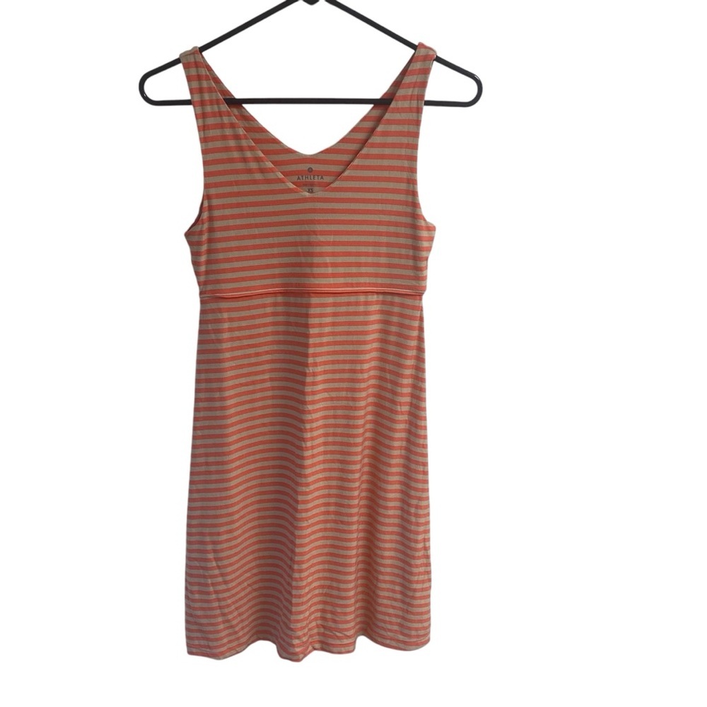 Athleta Orange and Tan‎ Striped Sleeveless Dress